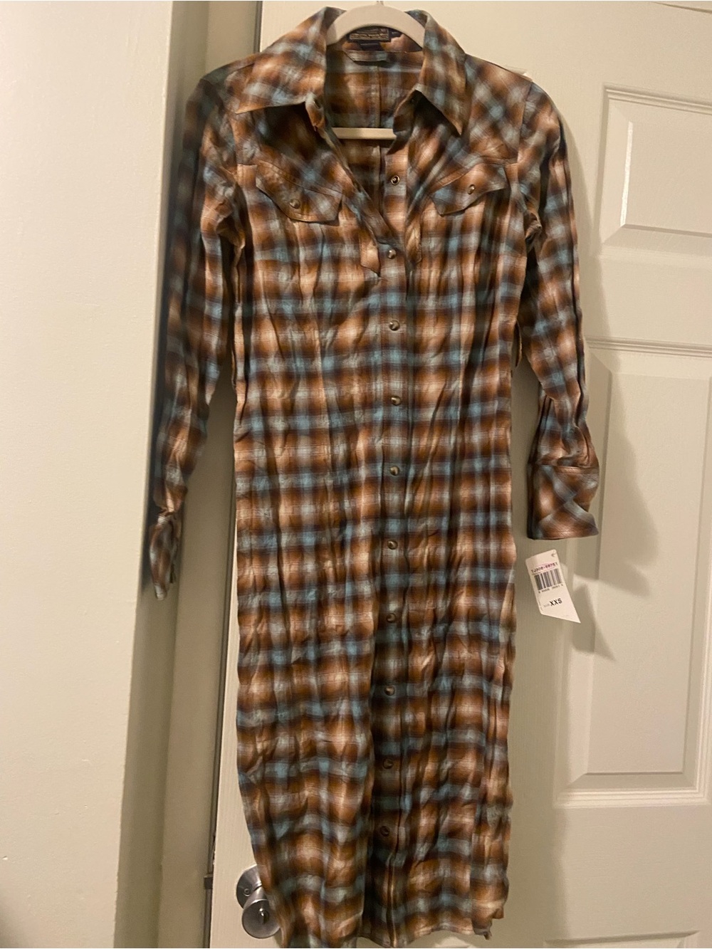 Pendleton Brown and Blue Plaid Maxi Shirt Dress